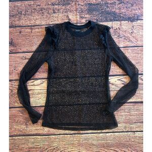 Who What Wear Sheer Lace Top Size Small Black Pristine Ruffle‎